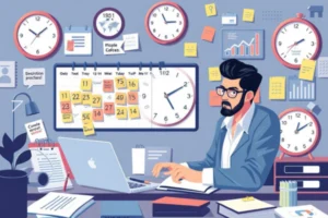 Imagem ilustrativa de um empreendedor no seu processo de Gestão do tempo em um espaço de trabalho produtivo.